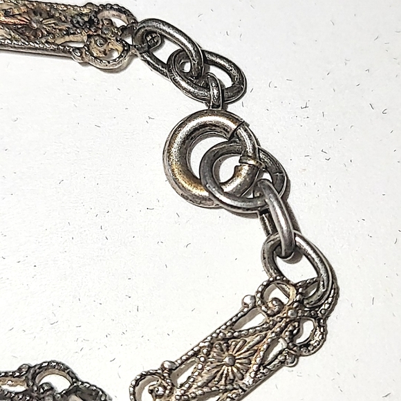 ANTIQUE ART NOUVEAU CORAL COLORED MARBLED GLASS & FILIGREE CHOKER NECKLACE - Picture 7 of 11